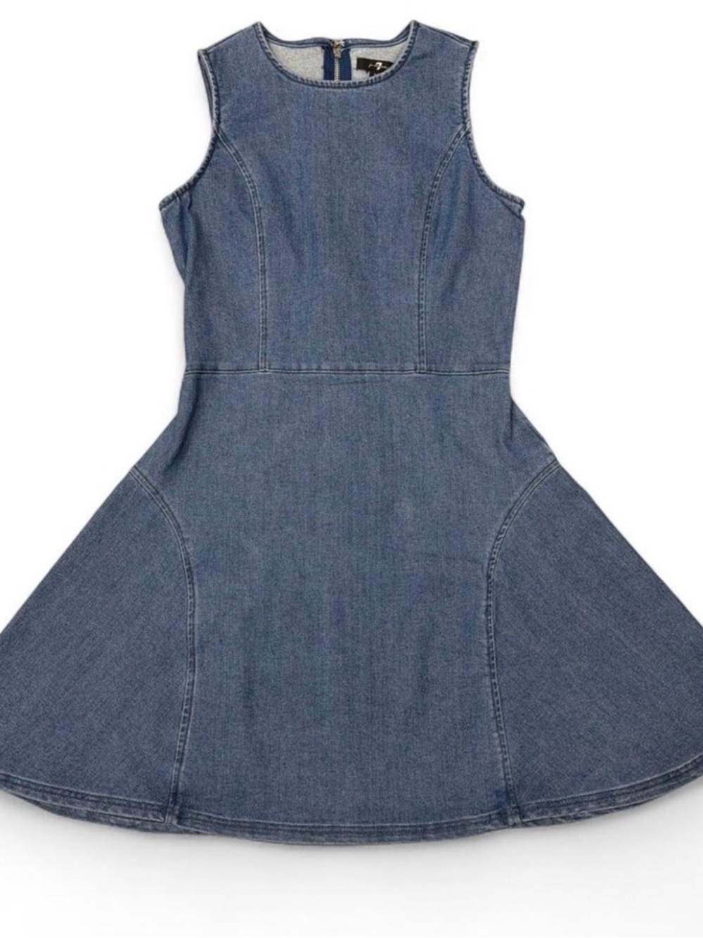 7 For All Mankind Blue Sleeveless Denim Fit-and-Flare Mini Dress Size Small - Picture 2 of 7